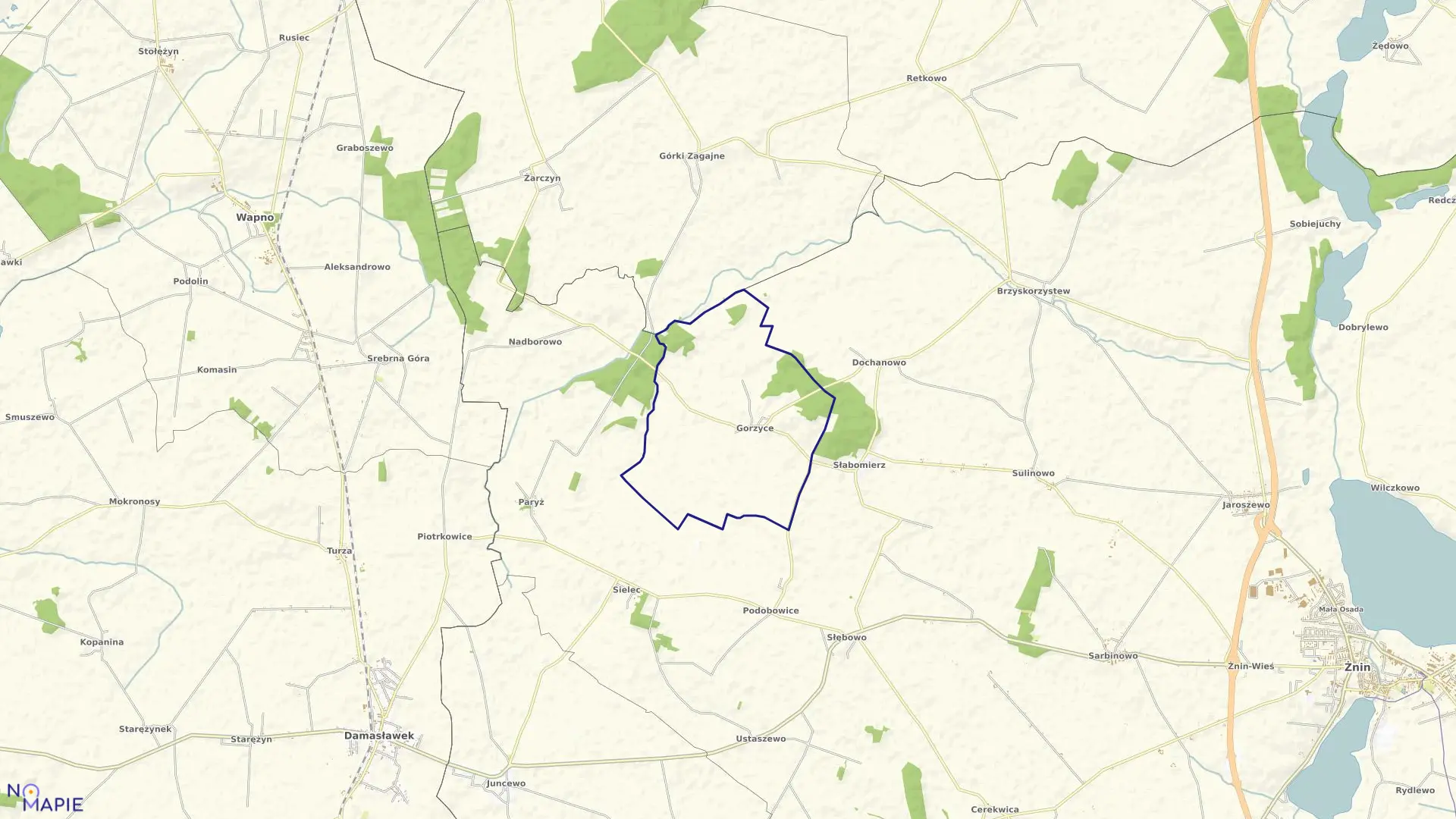 Mapa obrębu Gorzyce w gminie Żnin