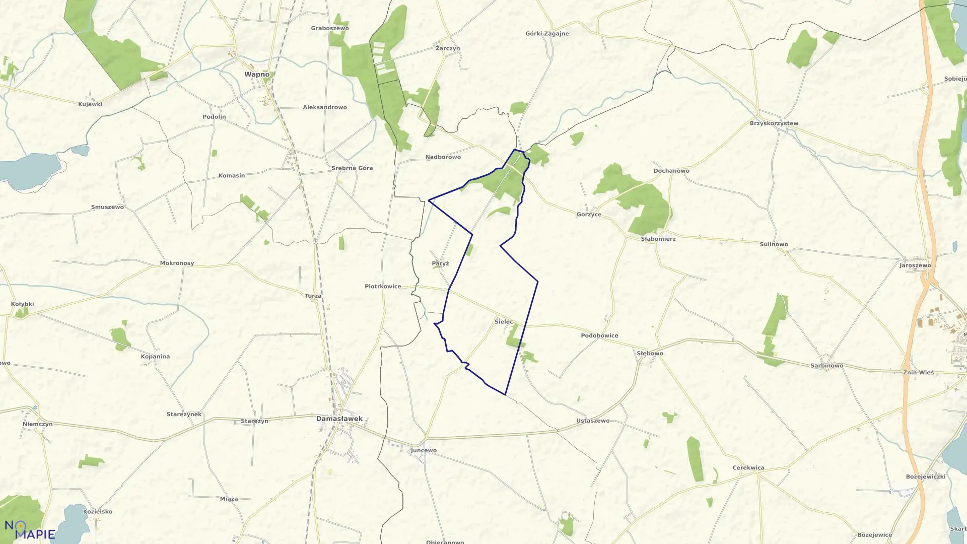 Mapa obrębu Sielec w gminie Żnin