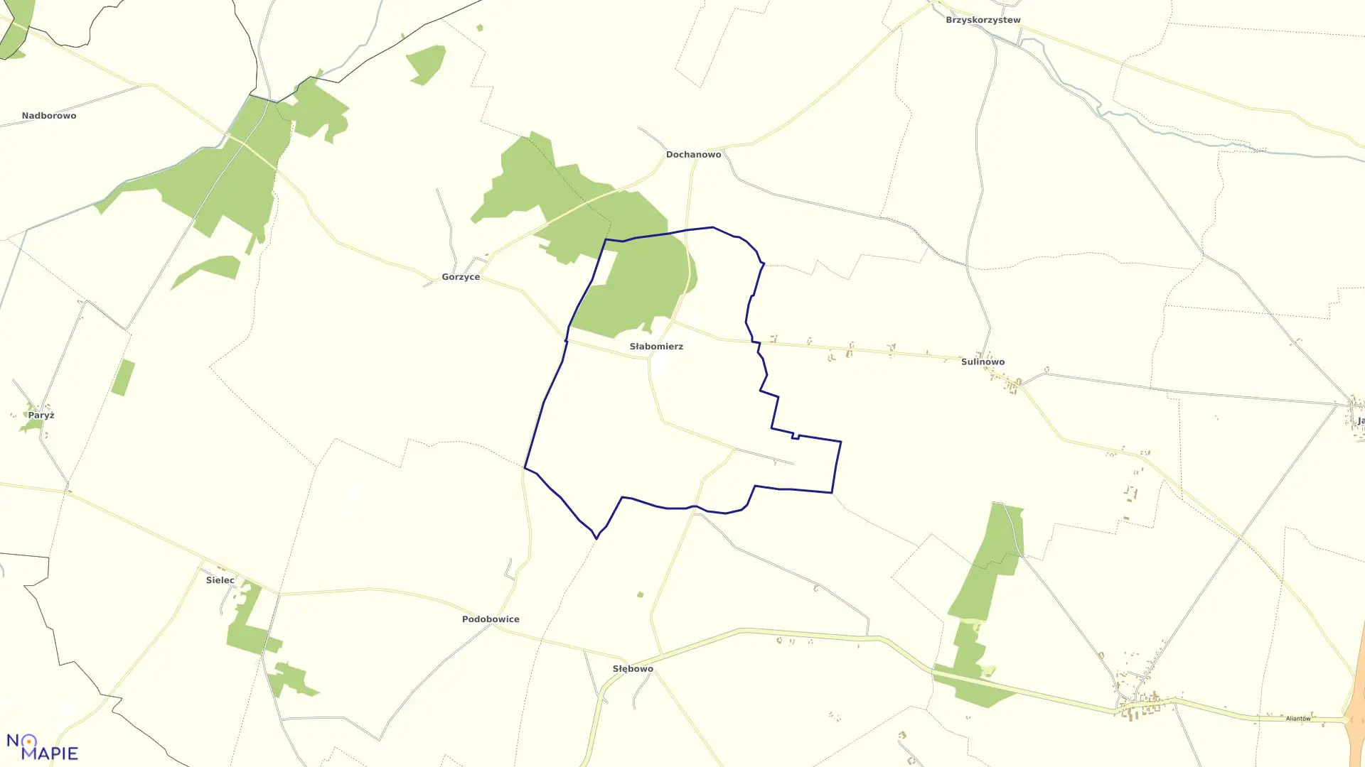 Mapa obrębu Słabomierz w gminie Żnin