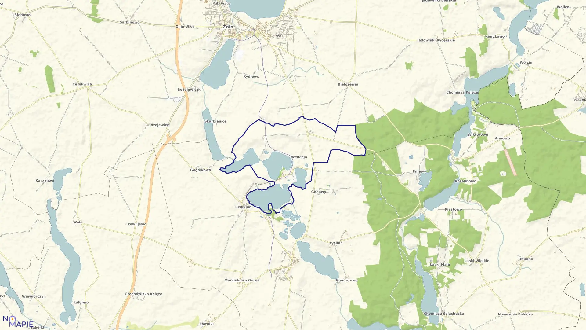 Mapa obrębu Wenecja w gminie Żnin